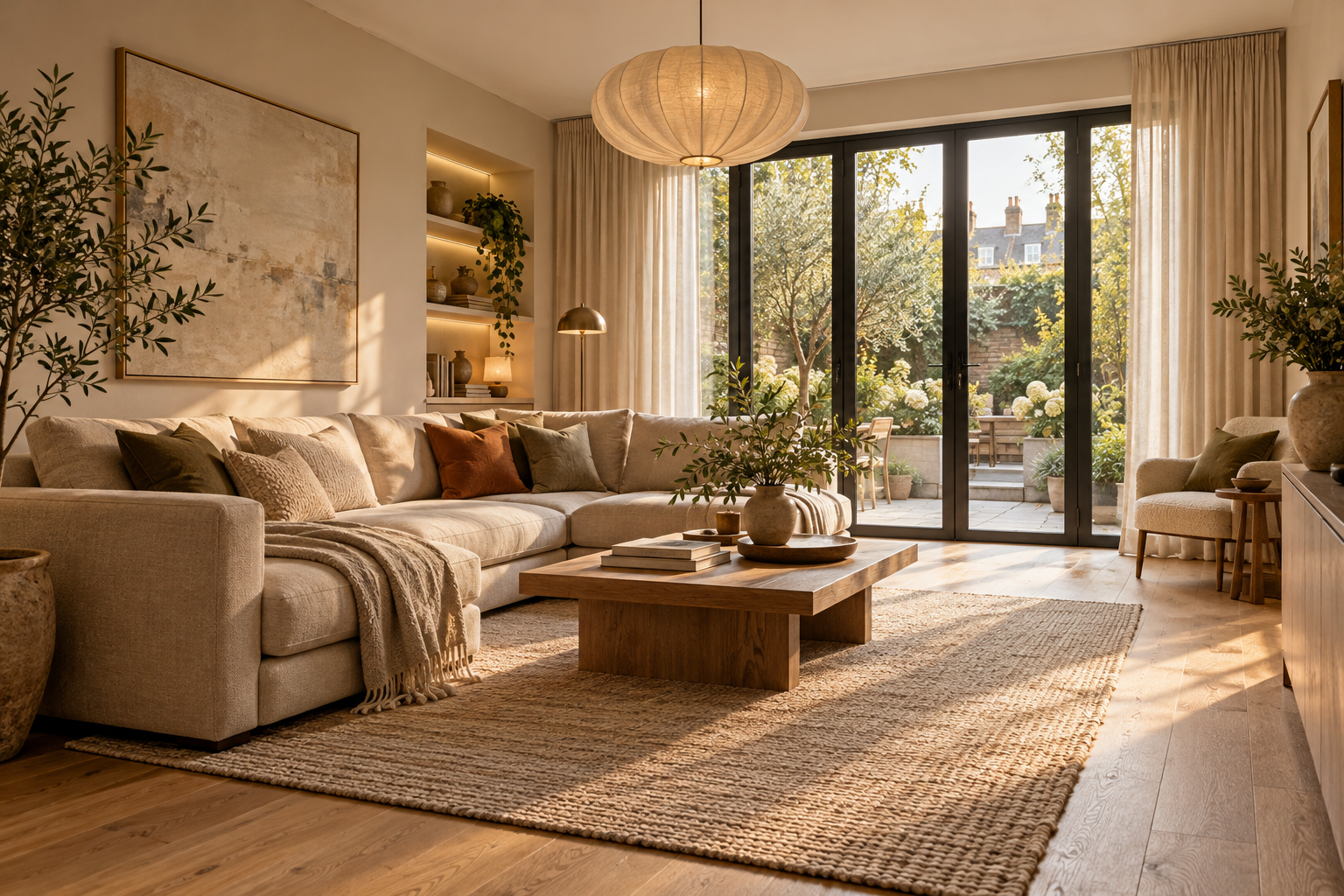 Generated concept image of a modern townhouse living room